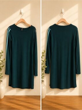 Dark Teal Long Sleeve Tunic with Light Teal Shoulder Stripes